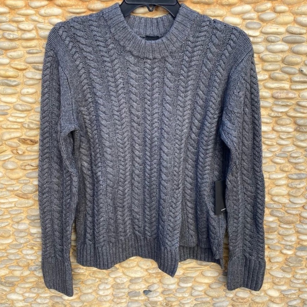 Naadam Wool/Cashmere Asymmetrical Granite Cable Knit Sweater